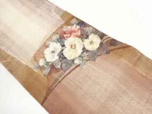 手織り真綿紬椿模様織出し名古屋帯